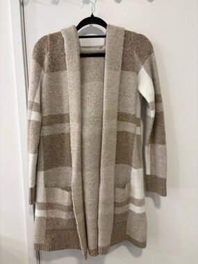 Cyrus Beige and Cream Open-Front Stripe Cardigan